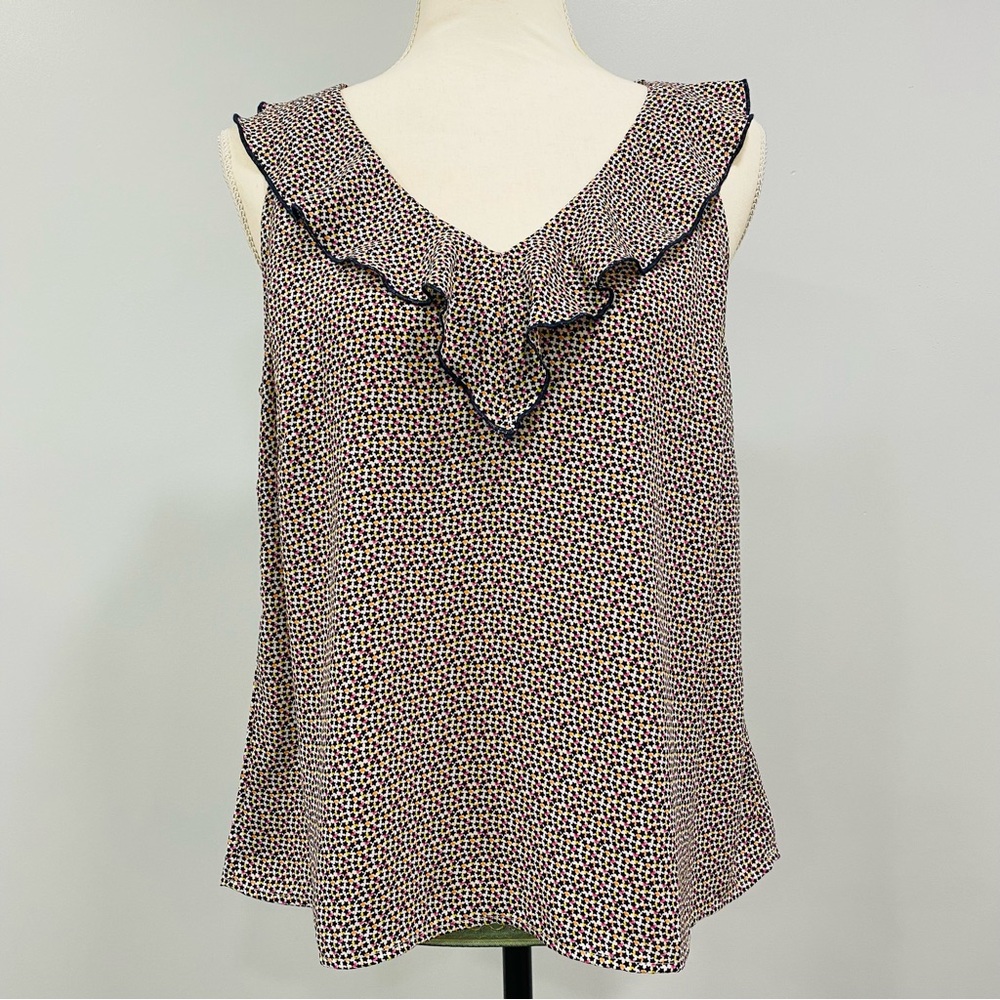 CABI M Stellar Sleeveless Ruffle Neck Stars Tank Top Cottage Chic Summer Chiffon